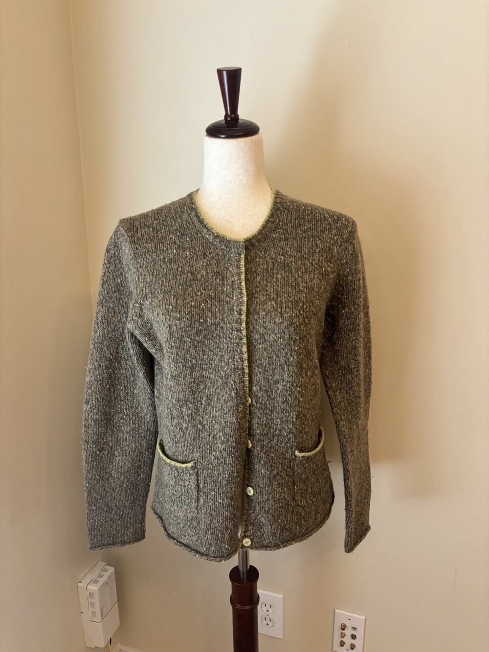 Talbots Vintage Wool Rabbit fur Blend Button Up Green Jacket Size M